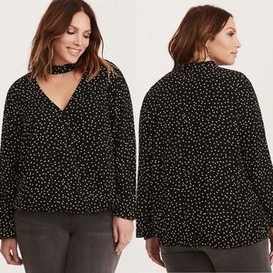 Torrid Polka Dot Print Chiffon Cutout Blouse